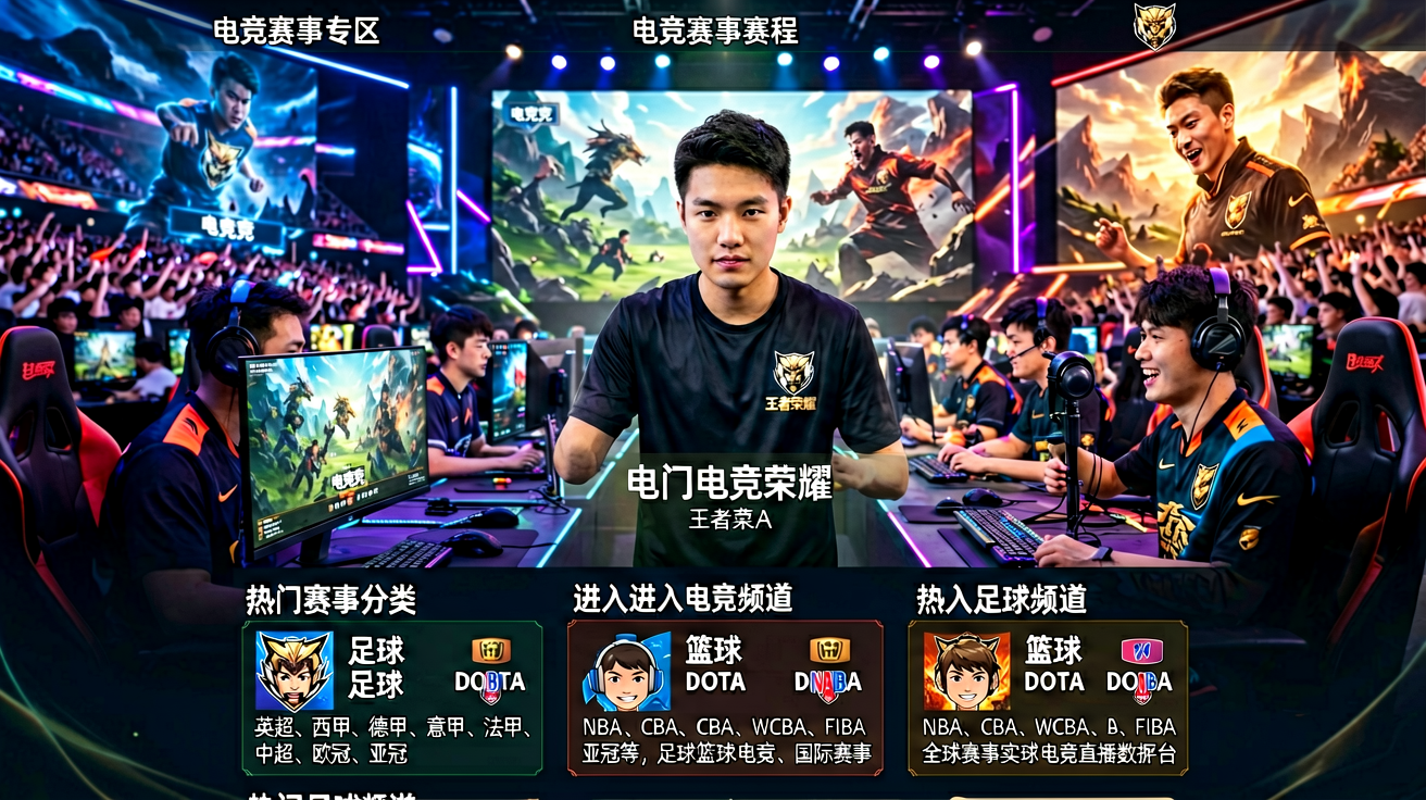 电竞赛事专区，涵盖英雄联盟王者荣耀等主流电竞项目